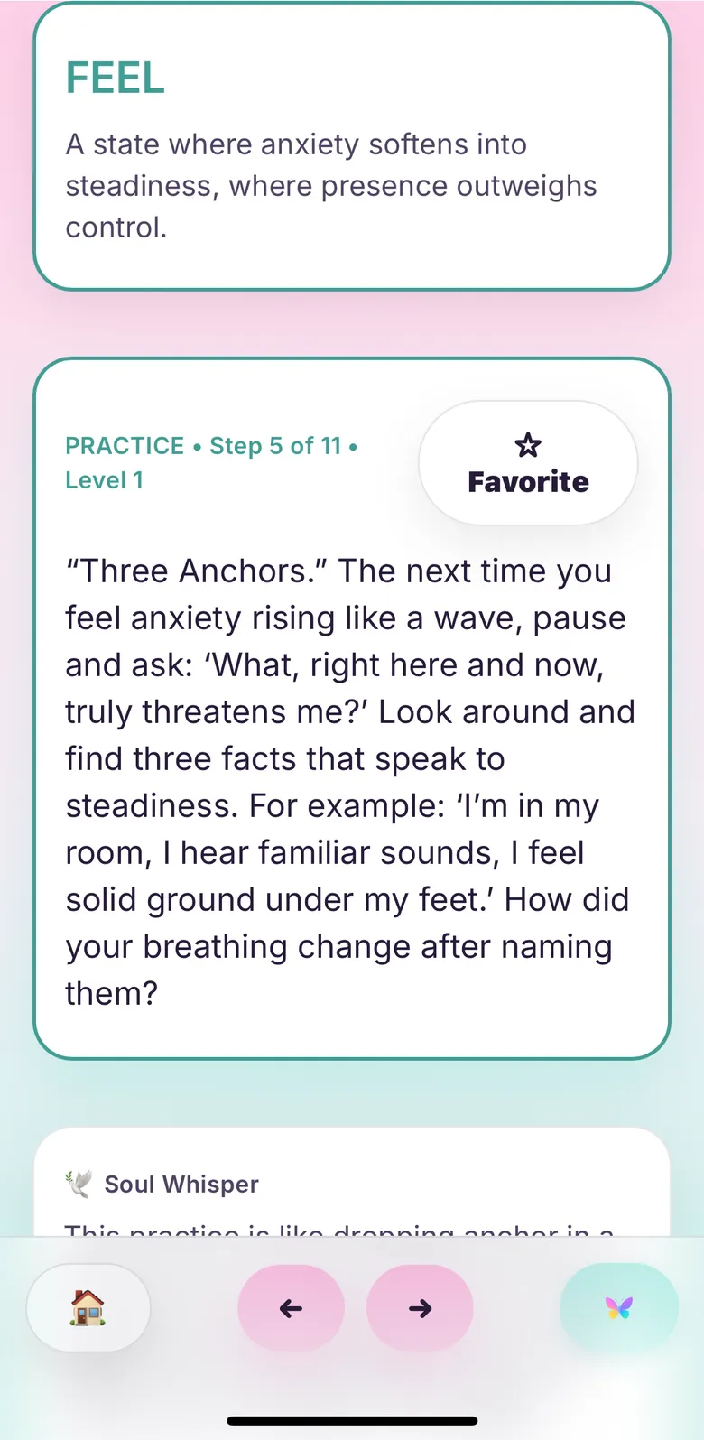 One guided practice on the Feel path: Three Anchors, level 1